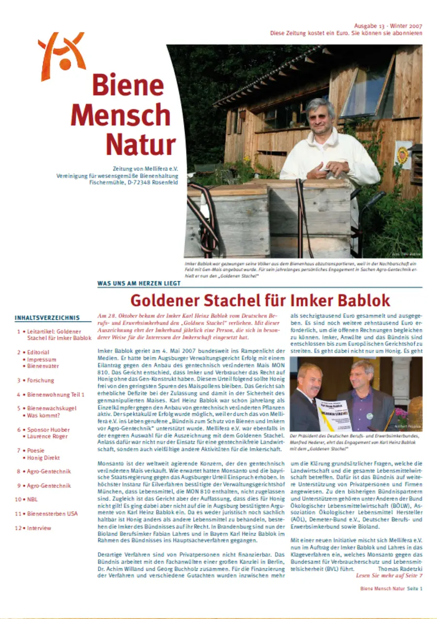 Cover von »Biene Mensch Natur« Ausgabe 13 | Winter 2007